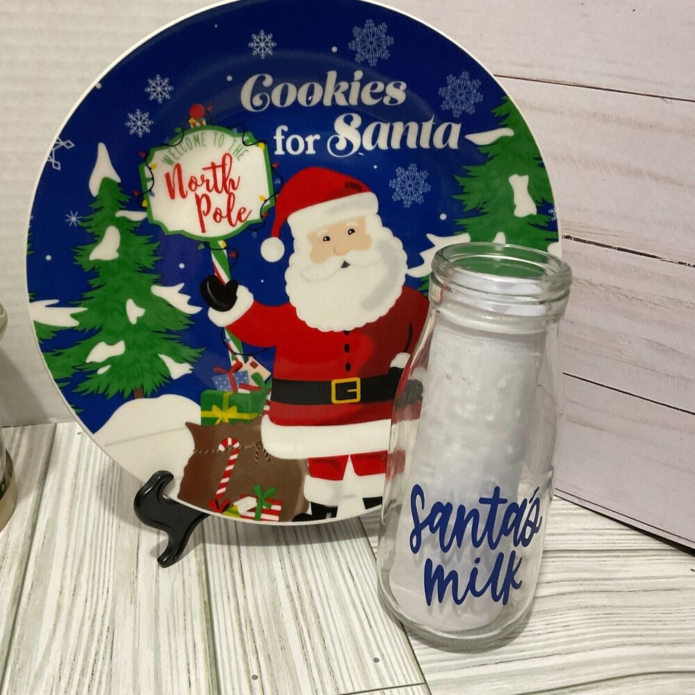 Cookies and Milk for Santa St Nicholas Plate Christmas Holiday Set